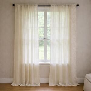 Pom Pom at Home Organic Linen Curtains 93" x 53" Bundle Cream Eyelet Scalloped